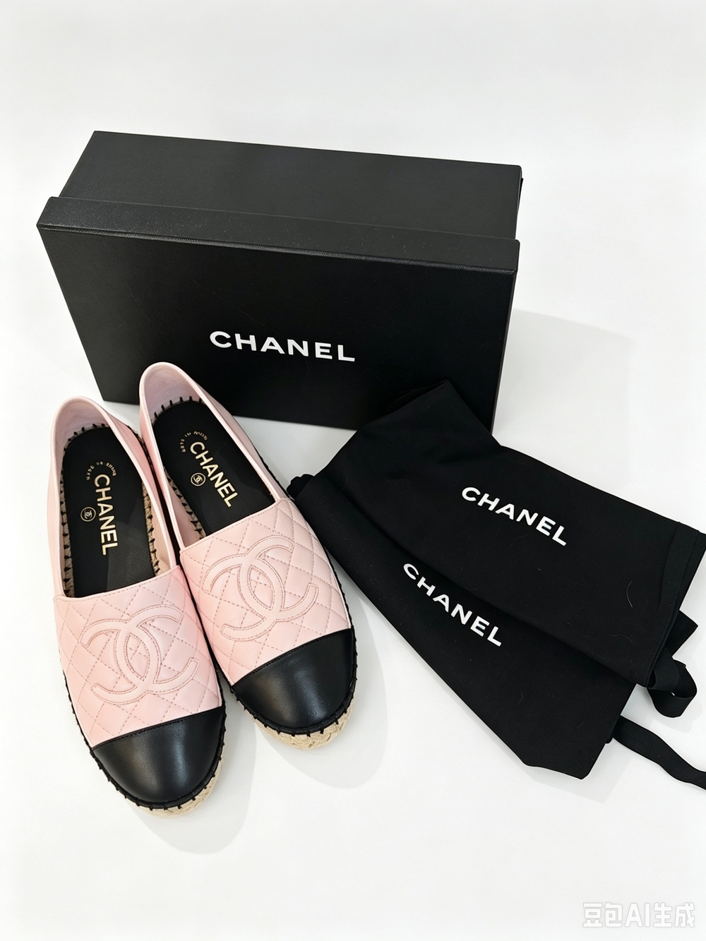 CHANEL Pink and Black Quilted Cap-Toe Espadrilles